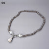 GG Jewelry 23" White Keshi Pearl Gray Agate Pendant Necklace
