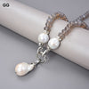 GG Jewelry 23" White Keshi Pearl Gray Agate Pendant Necklace