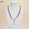 GG Jewelry 23" White Keshi Pearl Gray Agate Pendant Necklace