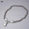 GG Jewelry 23" White Keshi Pearl Gray Agate Pendant Necklace