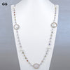 GG Jewelry 36'' White Coin Pearl Mixed Color Cz Pave Chain Long Necklace Trendy Gold Color Chain For Women Charm Jewelry