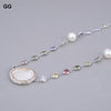 GG Jewelry 36'' White Coin Pearl Mixed Color Cz Pave Chain Long Necklace Trendy Gold Color Chain For Women Charm Jewelry