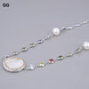 GG Jewelry 36'' White Coin Pearl Mixed Color Cz Pave Chain Long Necklace Trendy Gold Color Chain For Women Charm Jewelry