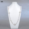 GG Jewelry 36'' White Coin Pearl Mixed Color Cz Pave Chain Long Necklace Trendy Gold Color Chain For Women Charm Jewelry