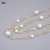 GG Jewelry 69'' White Round Keshi Pearl Crystal Chain Necklace Trendy Gold Color Chain For Women Charm Jewelry