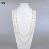 GG Jewelry 69'' White Round Keshi Pearl Crystal Chain Necklace Trendy Gold Color Chain For Women Charm Jewelry
