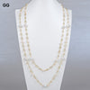 GG Jewelry 69'' White Round Keshi Pearl Crystal Chain Necklace Trendy Gold Color Chain For Women Charm Jewelry