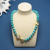 GG Jewelry Natural White Coin Pearl Blue CZ Electroplated Blue Turquoises Chocker Necklace 25" Punk style For Women