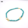 GG Jewelry Natural White Coin Pearl Blue CZ Electroplated Blue Turquoises Chocker Necklace 25" Punk style For Women