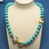 GG Jewelry Natural White Coin Pearl Blue CZ Electroplated Blue Turquoises Chocker Necklace 25" Punk style For Women