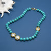 GG Jewelry Natural White Coin Pearl Blue CZ Electroplated Blue Turquoises Chocker Necklace 25" Punk style For Women