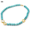 GG Jewelry Natural White Coin Pearl Blue CZ Electroplated Blue Turquoises Chocker Necklace 25" Punk style For Women