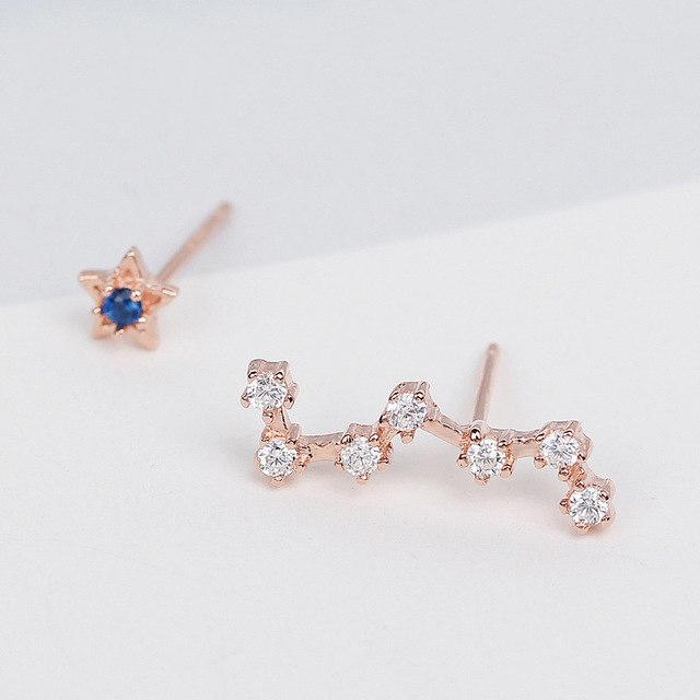 Real 925 Sterling Silver Constellation Stud Earrings Set Sparkly Zirconia Silver Star Earring Set 2 Pcs Ear Climber Sweep