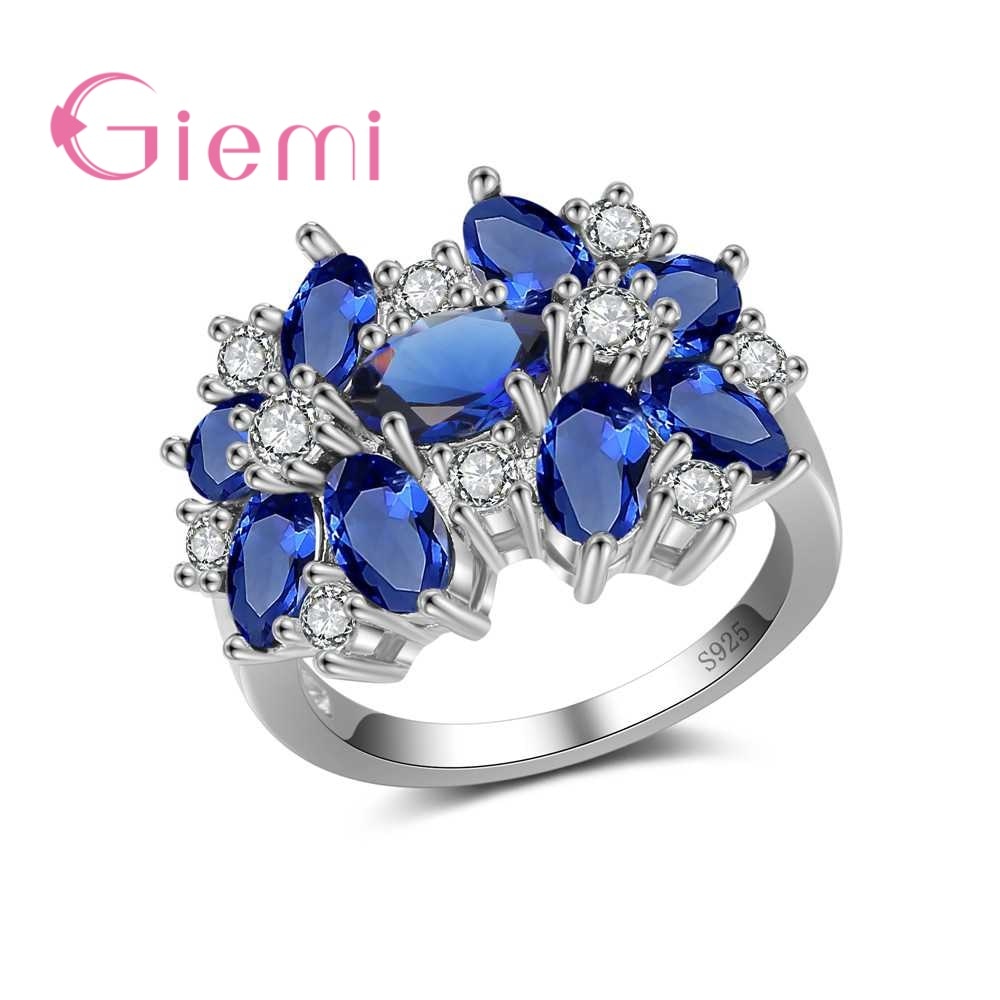 925 Sterling Silver Rings Elegant Flower Design AAA+ Zircon Female Bague for Women Wedding Bridal Gifts