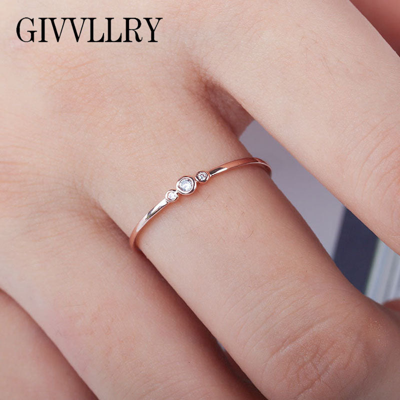 Elegant Shimmer 3 Rhinestones Ring for Women Minimalist Delicate Gold Silver Color Geometric Tiny Rings Fashion Jewelry