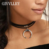 GIVVLLRY Punk Moon Necklace for Women Vintage Spanish Bull Horn Crescent Chocker 3 Layers Black Velvet Choker Necklace