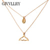Simple Mermaid Tail Pendant Necklace for Women Elegant Gold Silver Color Shell Charm 2 Layered Collar Chains Necklaces