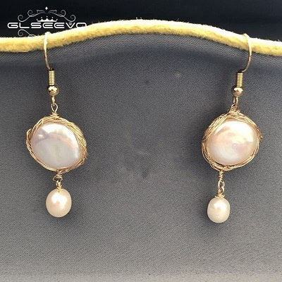 925 Silver Ear Hook Dangle Earrings Natural Fresh Water Pearl Drop Earrings For Women Fine Jewelry GE0480