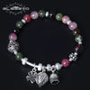 925 Sterling Silver Bracelet Female Personality Leaves Flower Natural Tourmaline Crystal Charms Bracelet Pulseras GB0036