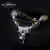 925 Sterling Silver Handmade DIY Jewelry Natural Golden Crystal Lucky Cat Bell Elastic Rope Bracelet Women Female GB0024