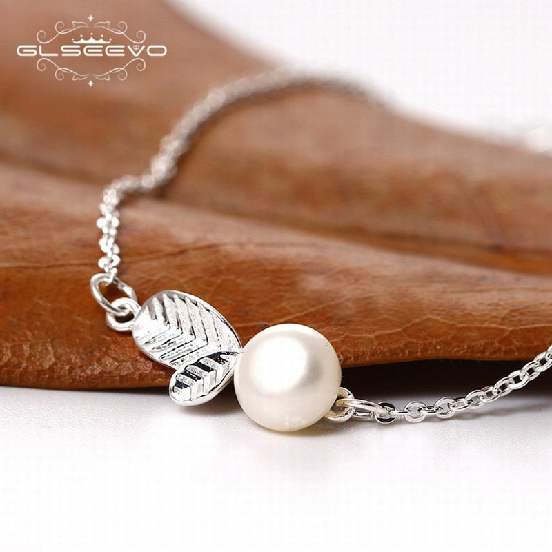 925 Sterling Silver Leaf Bracelets For Girls Adjustable Plant Hand Chain Pearl Bracelet Pulseira Fine Jewlery GB0016