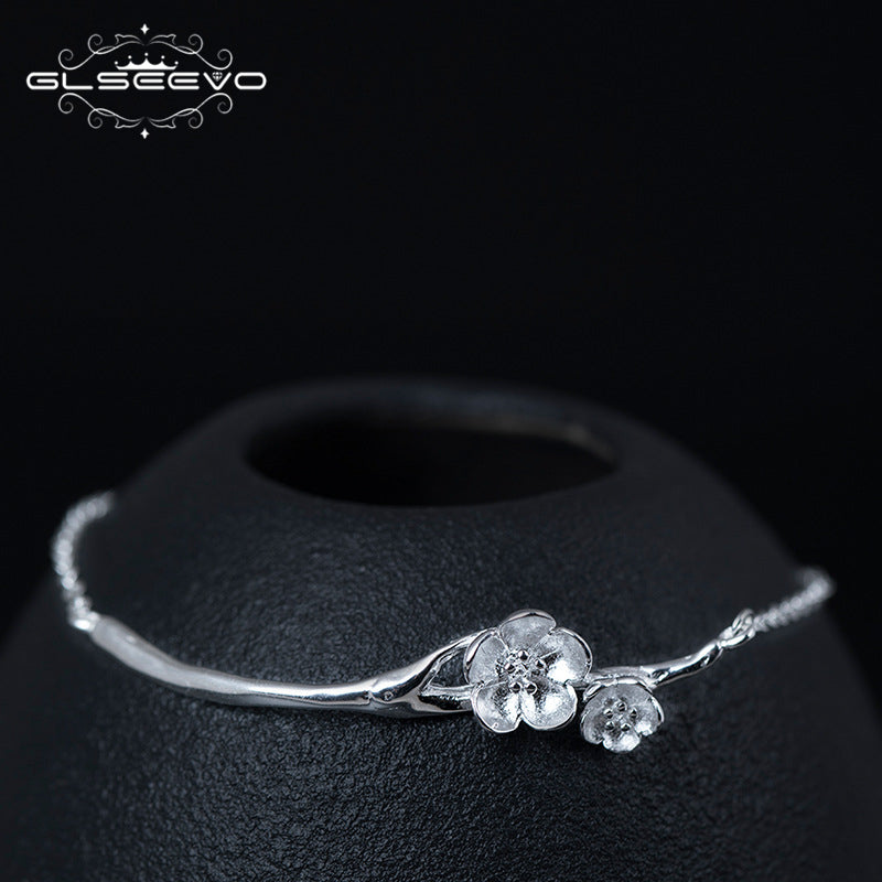 925 Sterling Silver Plum Blossom Bracelets & Bangles Women Wife Flower Bracelet Handmade Fine Jewelry Pulseras GB0015