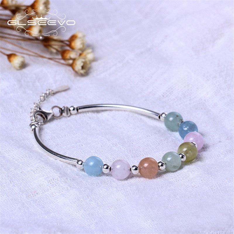 925 Sterling Silver Sweet Bracelet Cute Candy Color Lap Natural Color Morgan Stone Bracelet Female Gift Jewelry GB0031