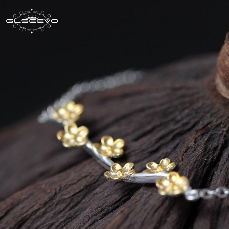 925 Sterling Silver Wedding Flower Bracelet For Womewn Chain Link Jewelry Charms For Bracelet Handmade Pulseras GB0002