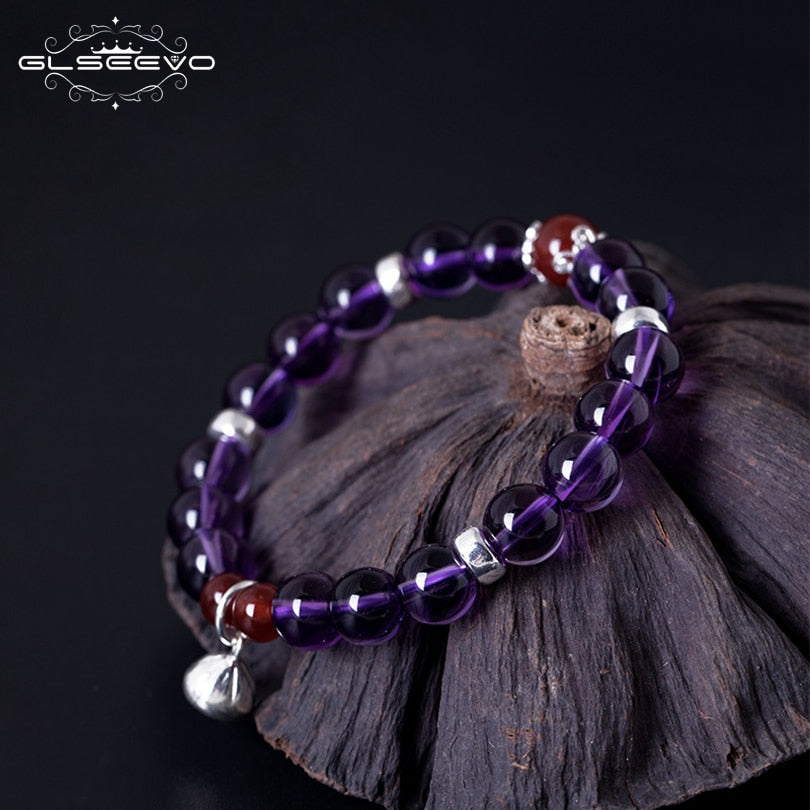 925 Sterling Silver Women Bracelet Natural Stone Amethyst Agate Gift Adjustable Bracelets Luxury Fine Jewelry GB0070