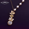 GLSEEVO Fresh Water White Real Pearl Pendant Necklace For Women Engagement Party Flower Vintage Handmade  Jewelry GN0155