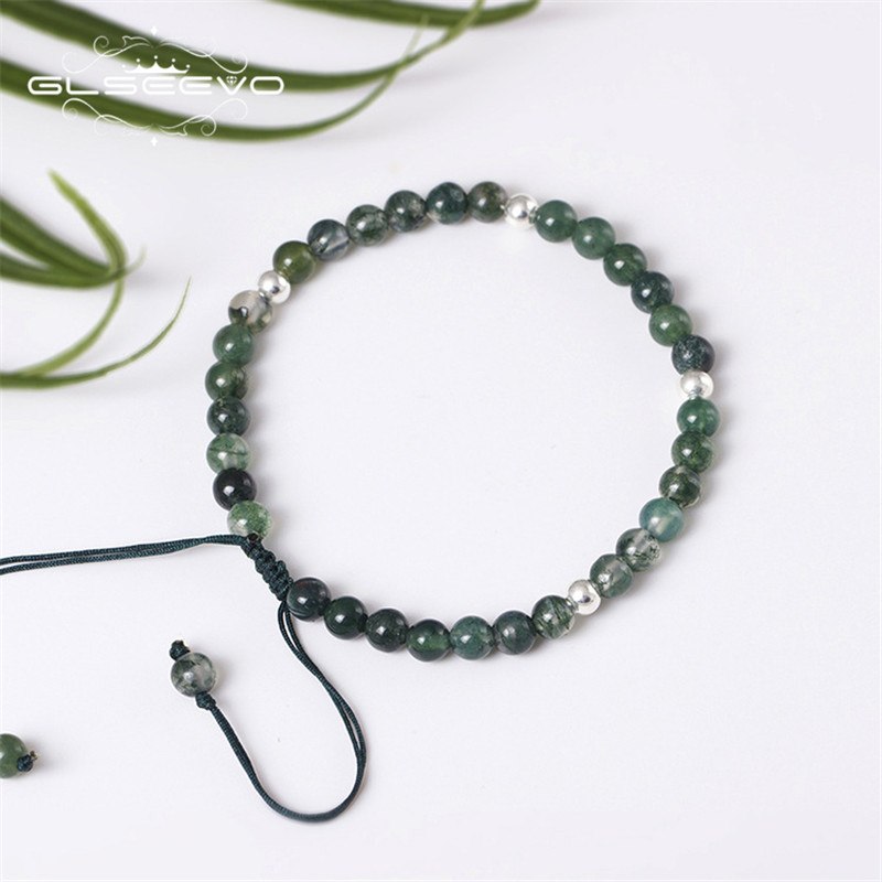 Handmade 925 Sterling Silver Beaded Bracelet Simple Natural Water Agate Adjustable Bracelet Female Fine Jewelry GB0034