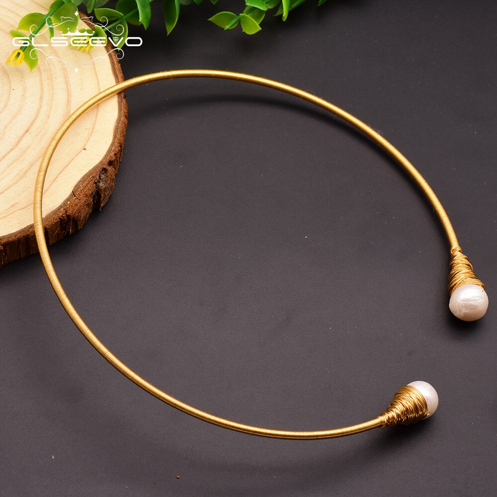 GLSEEVO Natural Baroque White Pearl Chokers  Necklace For Women Wedding Gift Handmade Minimalist  Jewelry GN0048