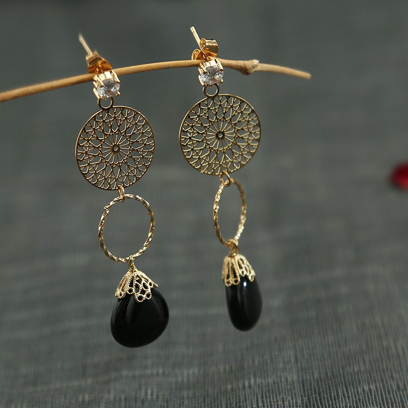 Natural Black Stone Fresh Water Baroque Pearl Leaf Earrings For Women Handmade Drop Boho Earring Luxury Jewelry GE0559