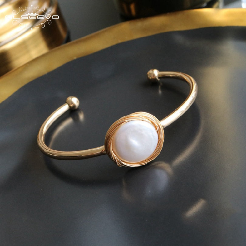 Natural Fresh Water Baroque Pearl Adjustable Bangle For Women Wedding Gift Open Bangle Jewelry Pulseira Feminina GB0067