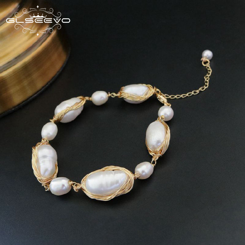 Natural Fresh Water Baroque Pearl Bracelets For Women Engagement Gift Adjustable Bracelets & Bangle Fine Jewelry GB0055