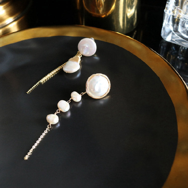 Natural Fresh Water Baroque Pearl Drop Flower Earrings For Women Asymmetrical Dangle Earrings Luxury Jewellery GE0524