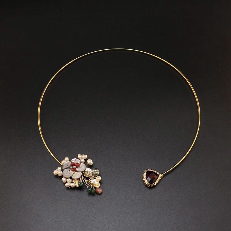 Natural Fresh Water Pearl Shell Flower Choker Necklace For Women Wedding Adjustable Necklace Jewellery Luxury GN0070