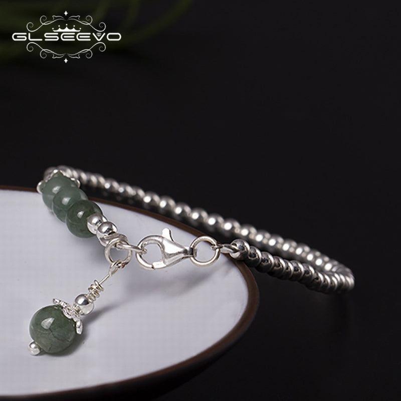 Natural Jadeite 925 Sterling Silver Beads Bracelet For Women Bracelets Pulseras De Plata 925 De Ley Handmade GB0011