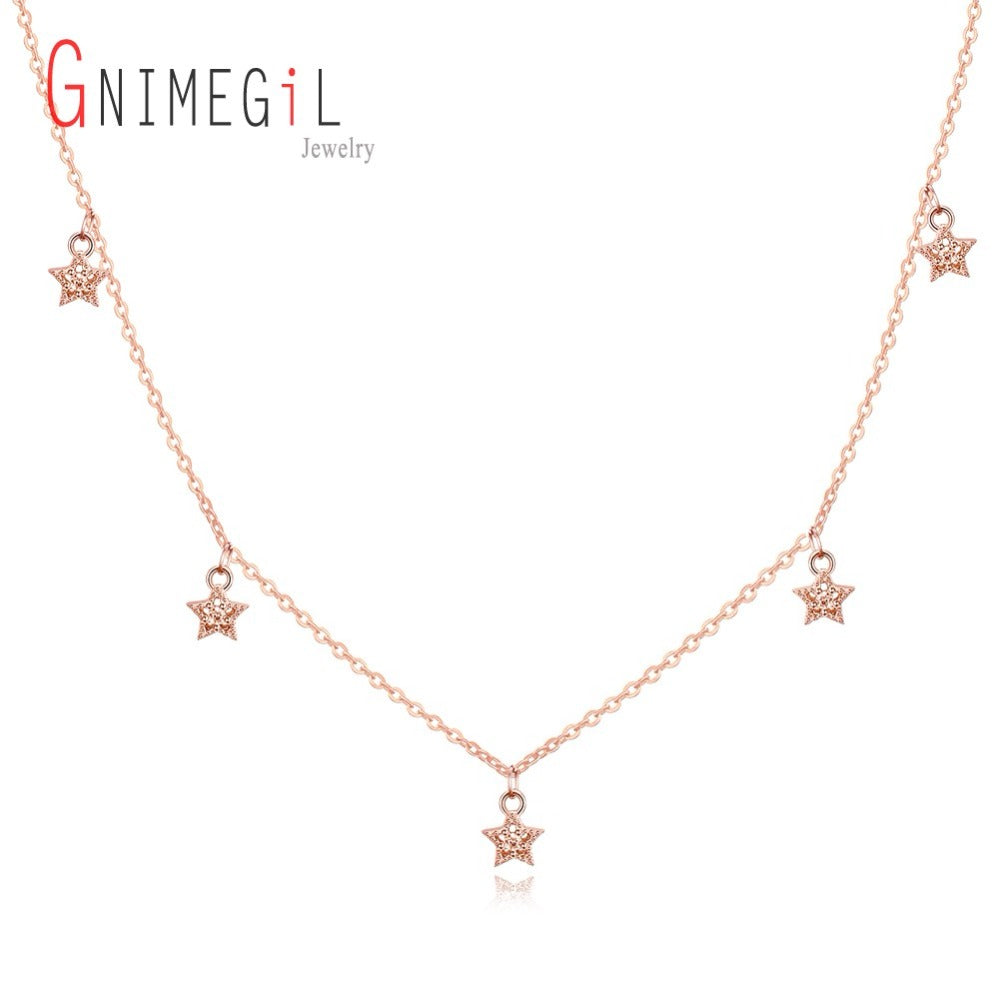 925 Sterling Silver Rose Gold Color Chain Tiny Star Choker Necklace for Women Necklaces Pendants Simple Boho Chokers