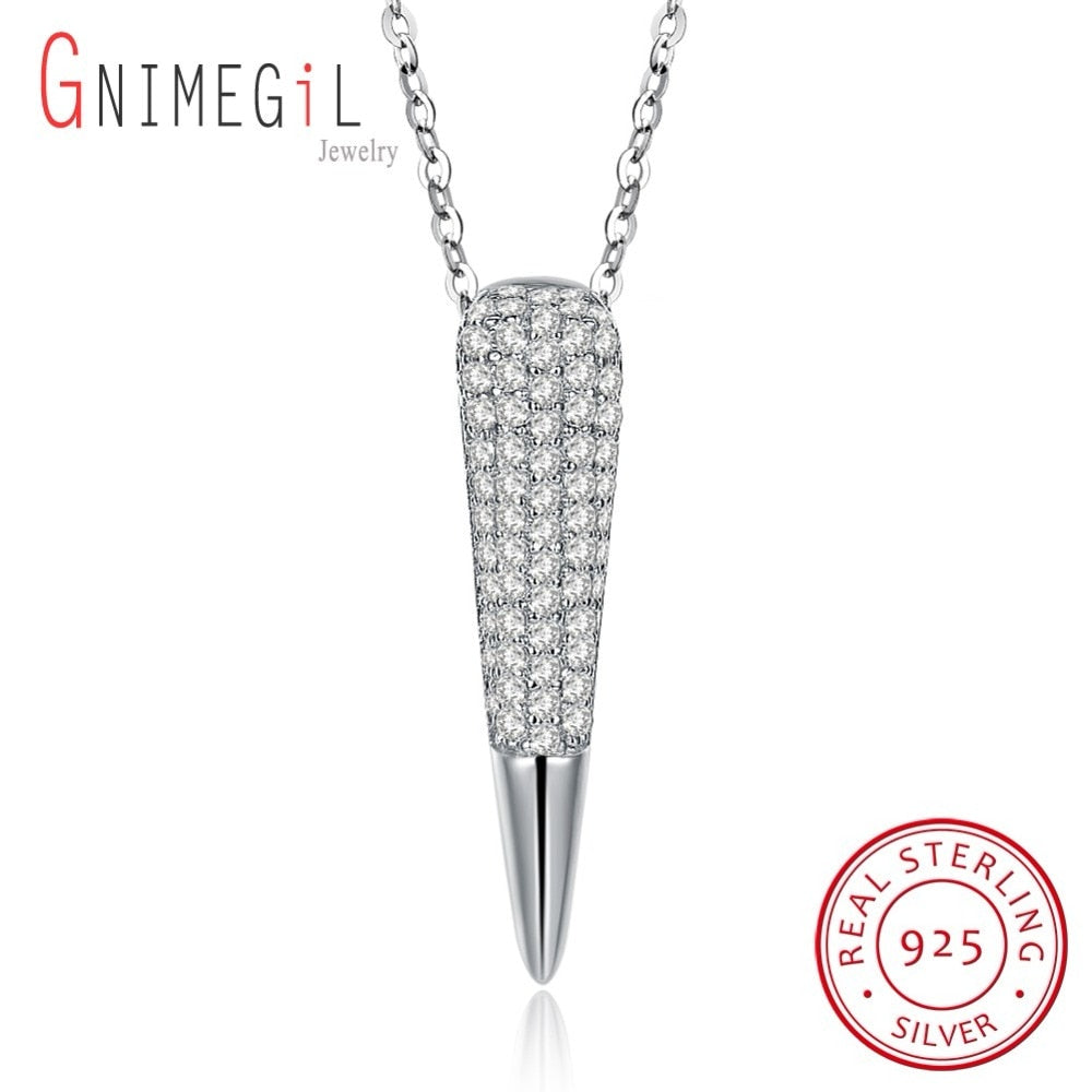 925 Sterling Silver Women Necklace Crystal Water Drop Nail Statement Necklaces Pendants Vintage Jewelry Long Necklace