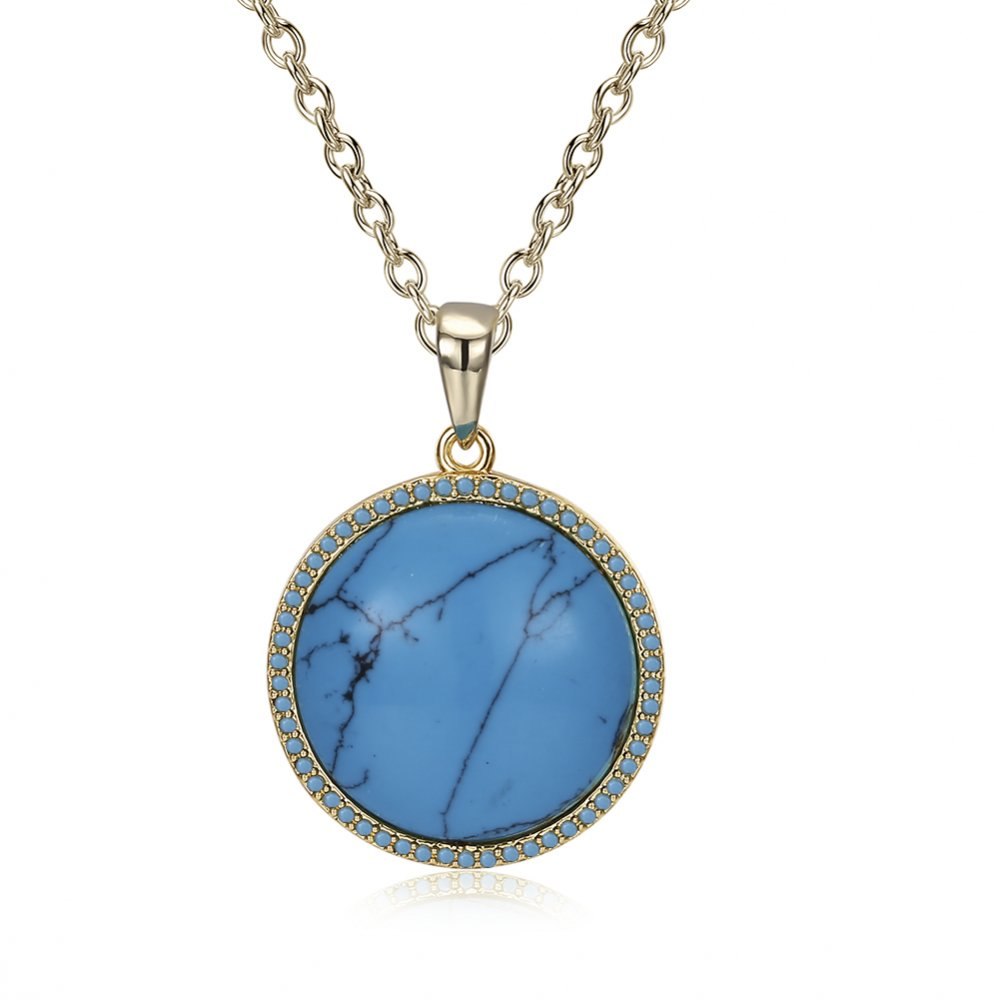 Brand Jewelry Fashion Blue Color Natural Gem Stone Turquoises Pendants Necklace Round Shape Pendant Necklace for Women