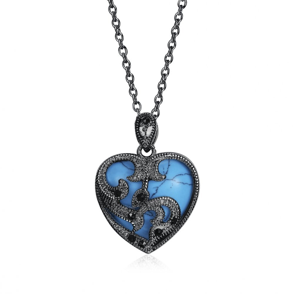 Brand Jewelry Natural Stone Turquoises Necklace Blue Color Heart Shape Women Party Jewelry Heart Necklace Pendant