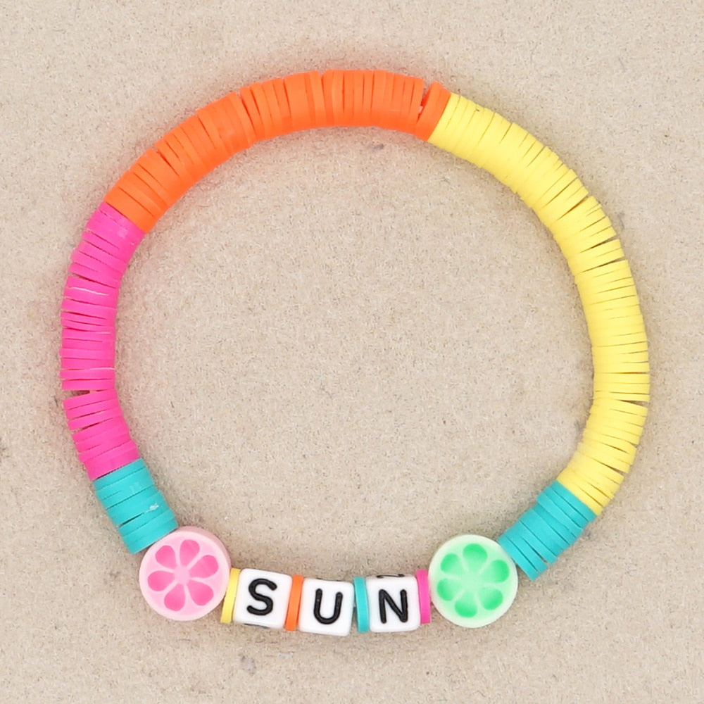 GO2BOHO Heishi Beads Braclets Summer Beach  Jewelry 2021 Cute Fruit Bracelet Polymer Clay Bracelets For Women Letter Pulsera