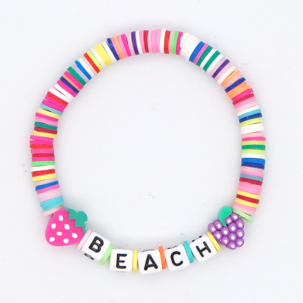 GO2BOHO Heishi Beads Braclets Summer Beach  Jewelry 2021 Cute Fruit Bracelet Polymer Clay Bracelets For Women Letter Pulsera