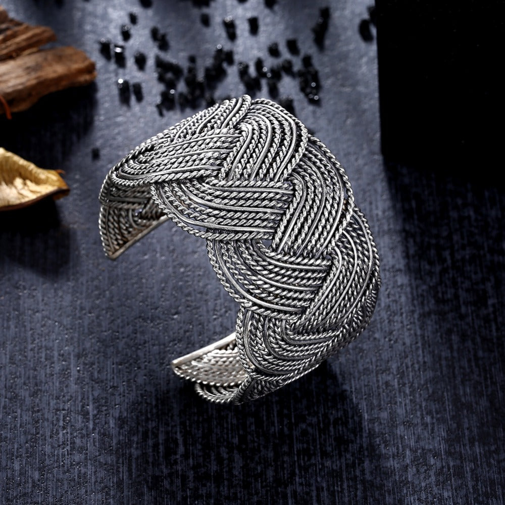 2020 High Quality S925 Sterling silverBraided Twist Bracelet Thai Silver Vintage Old Open Personality Handmade Bangles