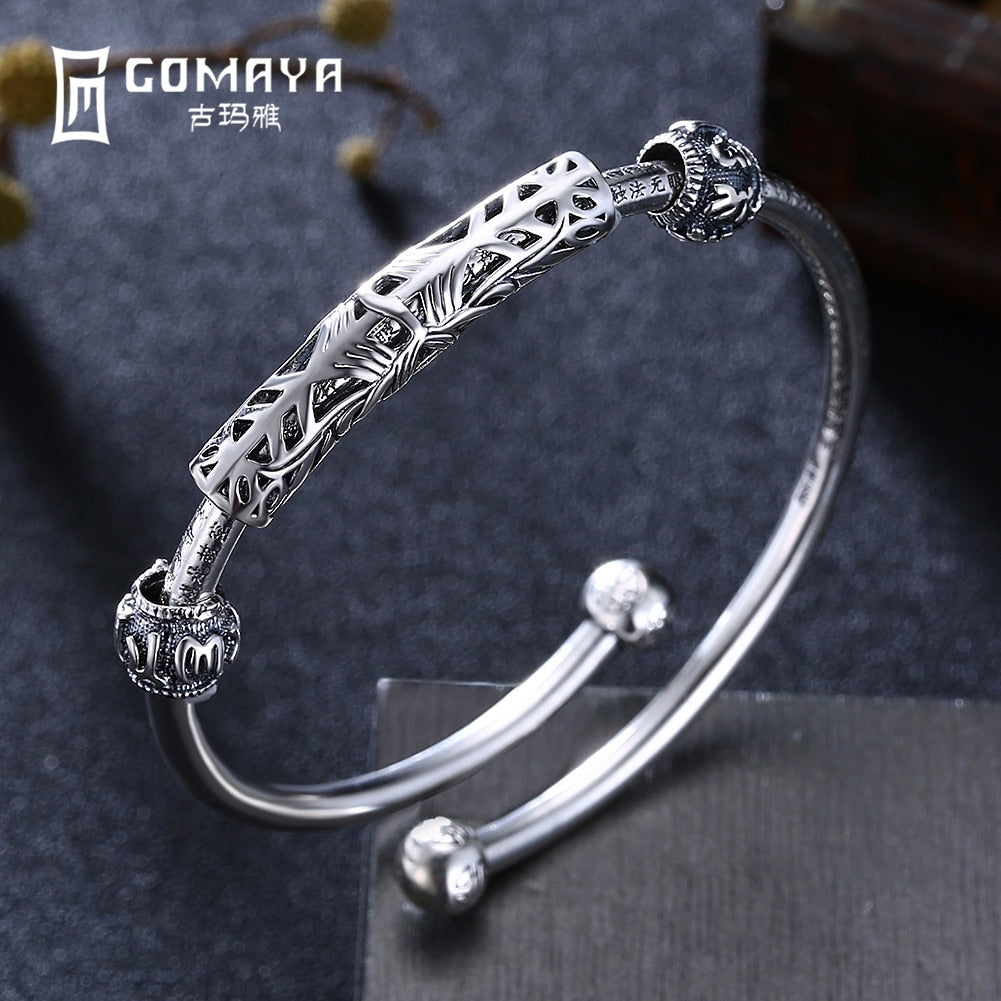 Genuine 999 Sterling Silver Hollow Bangles for Women Fine Jewelry Wedding Bracelet High Quality 2020 New Arrival