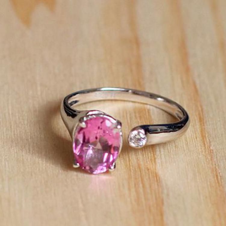 GQTORCH 925 Silver Ring Inlaid Natural Stone Pink Blue Topaz Rings For Women 4 Claws Setting CZ Inlaid Bague Femme