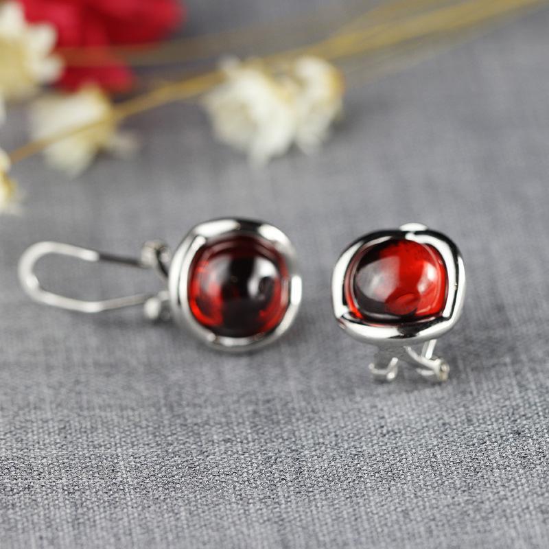 GQTORCH 925 Sterling Silver Clip Earrings For Women Natural Gemstone Garnet Ruby Red White Opal Green Agate Fine Jewelry