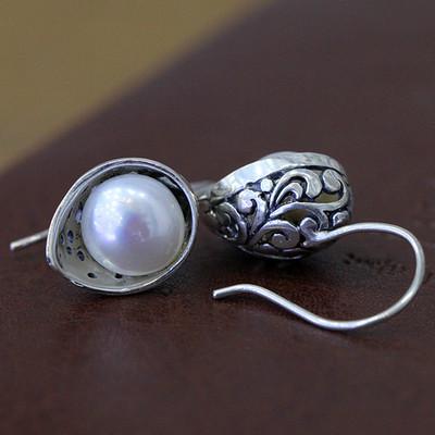 GQTORCH 925 Sterling Silver Drop Earrings For Women VIntage Hollow Flowers Carving Pearl Jewelry Brincos 2020