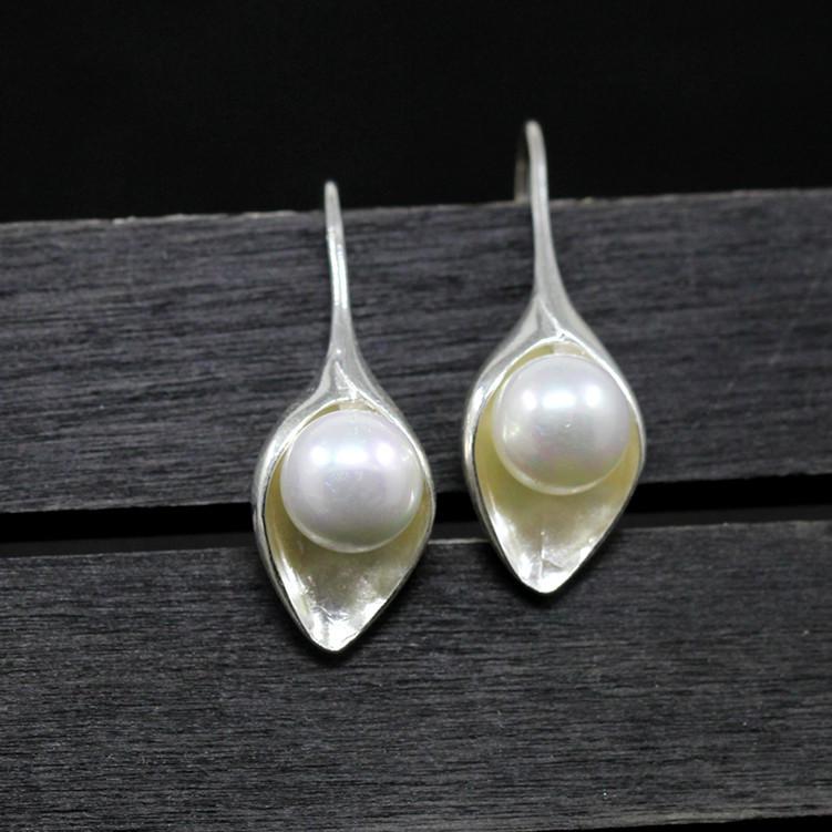 GQTORCH 925 Sterling Silver Drop Earrings For Women With Beautiful Shell Pearl Red Garnet Green Chalcedony Earrings Ladies